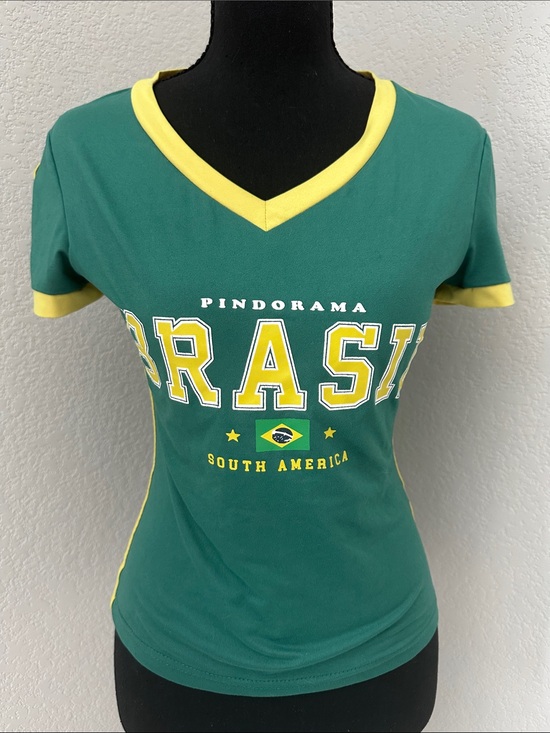 None Tops - Pindorama Green V-Neck Brasil Graphic Short Sleeve Tee